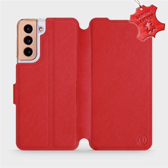 Flip pouzdro na mobil Samsung Galaxy S21 5G - Červené - kožené - Red Leather