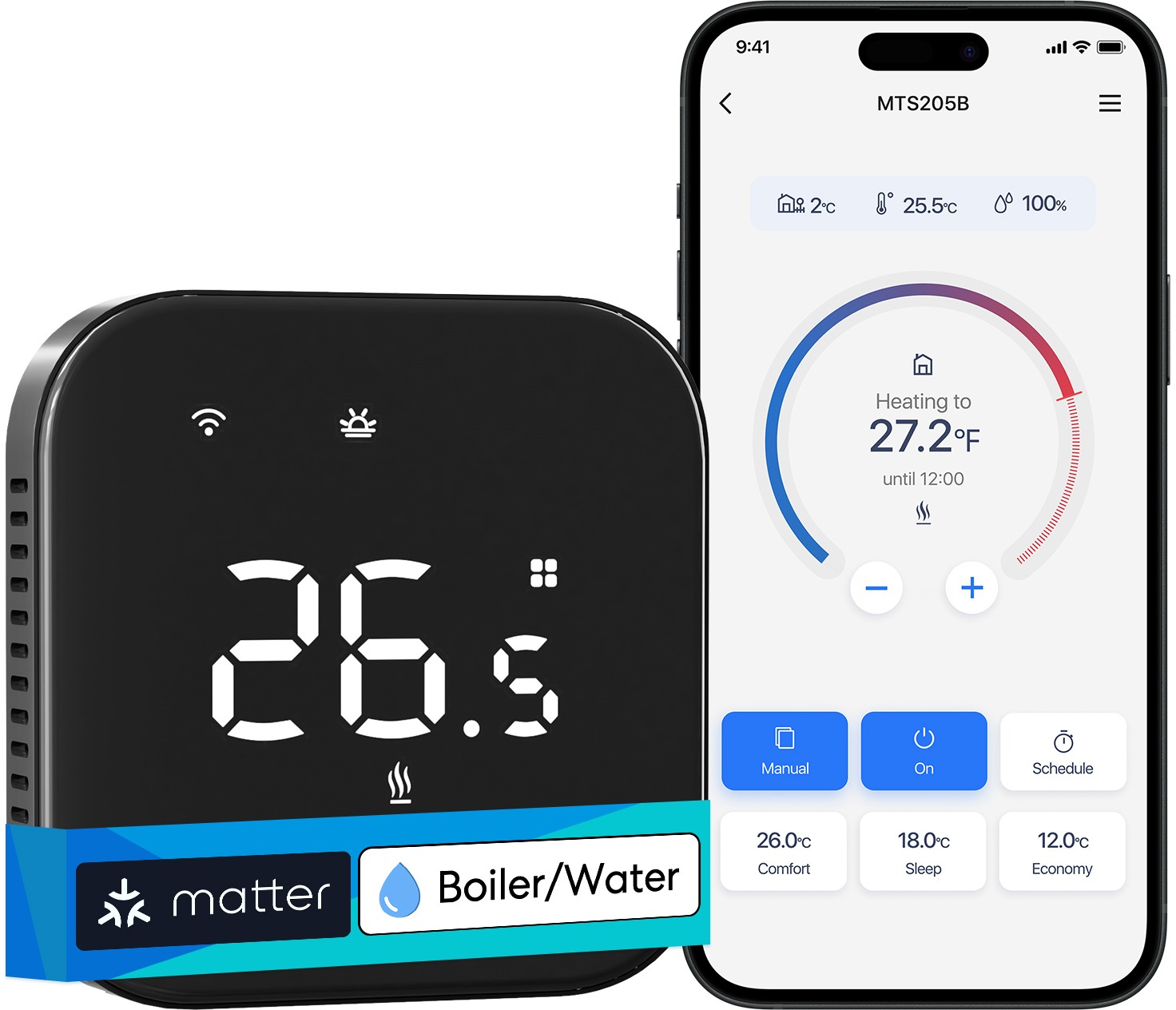 Meross Smart Wi-Fi Thermostat for Boiler/Water Heating System, černý
