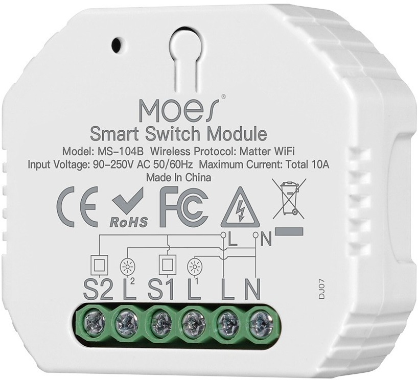 MOES Mini Matter Wifi Smart Switch 2gang