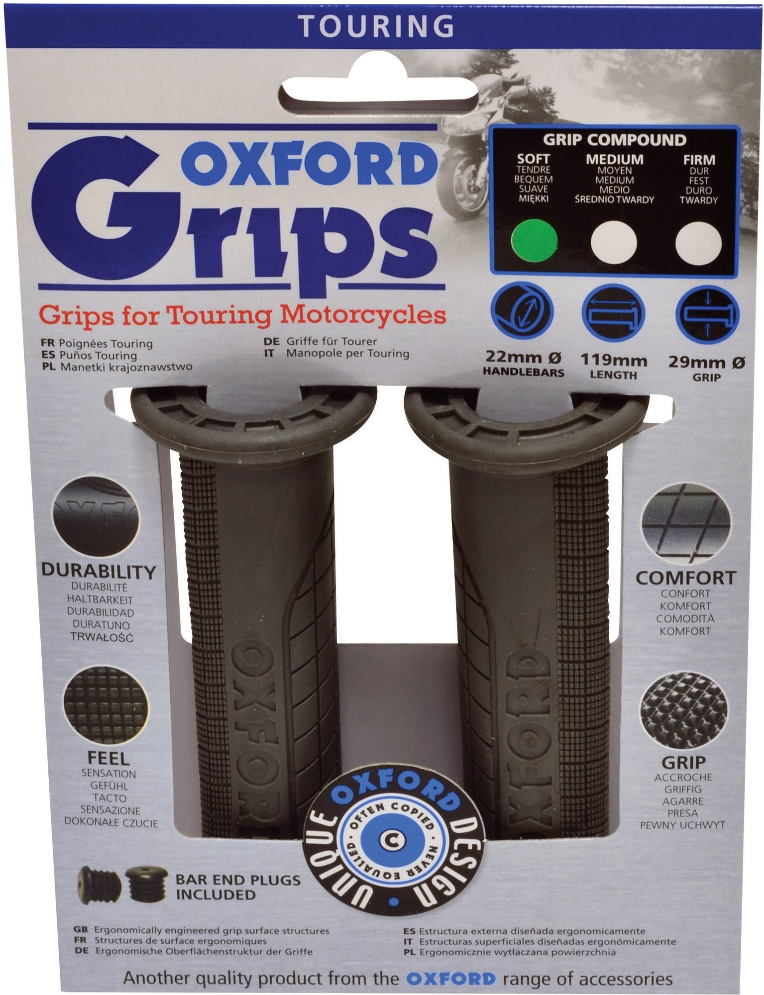 OXFORD gripy Touring, (tmavě šedá pryž, tvrdost pryže medium, pár)