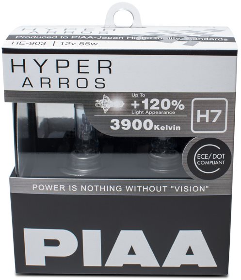 PIAA Hyper Arros 3900K H7 - o 120 procent vyšší svítivost, zvýšený jas