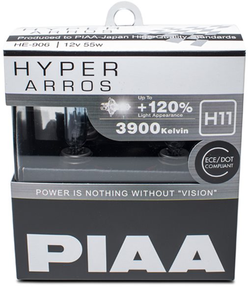 PIAA Hyper Arros 3900K H11 - o 120 procent vyšší svítivost, zvýšený jas