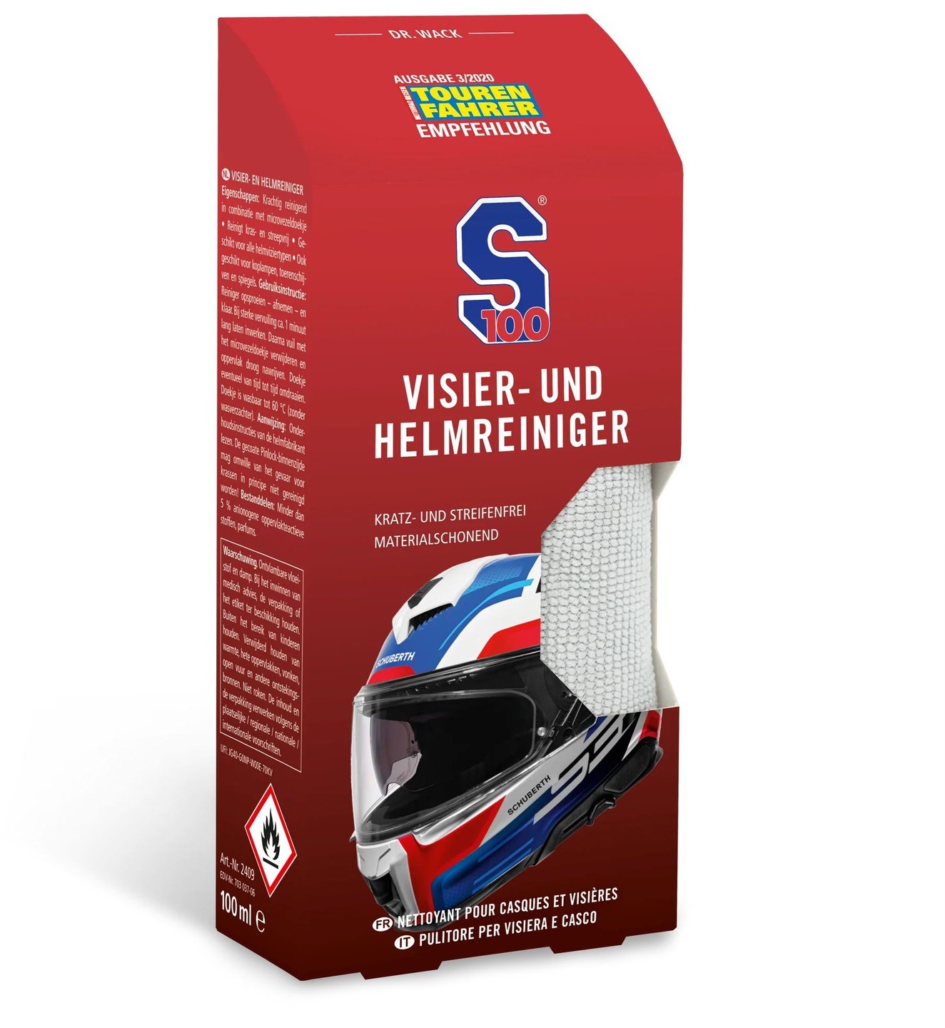 S100 Čistič hledí s mikrovláknovou utěrkou - Visor & Helmet Cleaner 100 ml