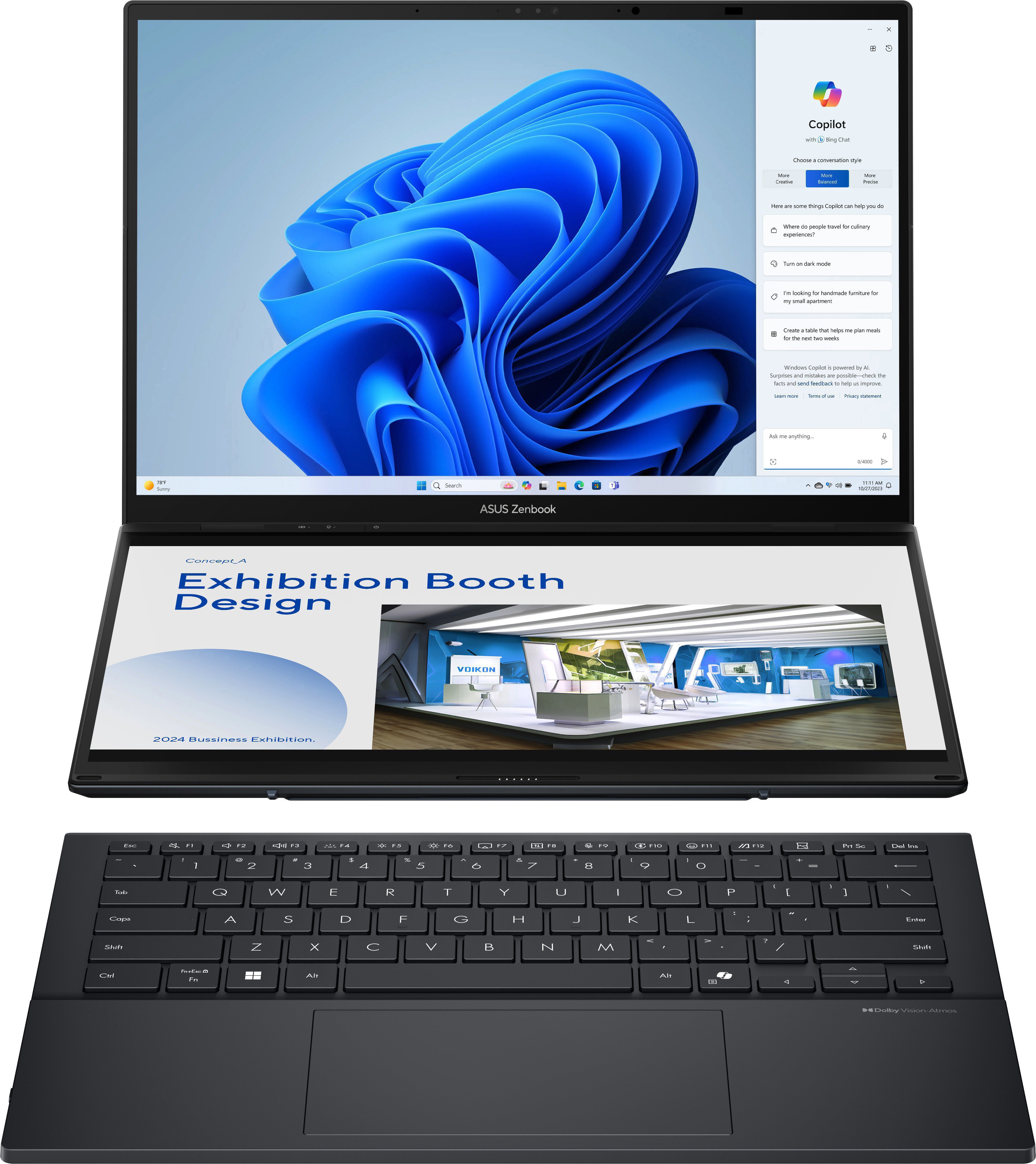 ASUS Zenbook Duo UX8406CA-OLED088W celokovový notebook s dvojitou obrazovkou
