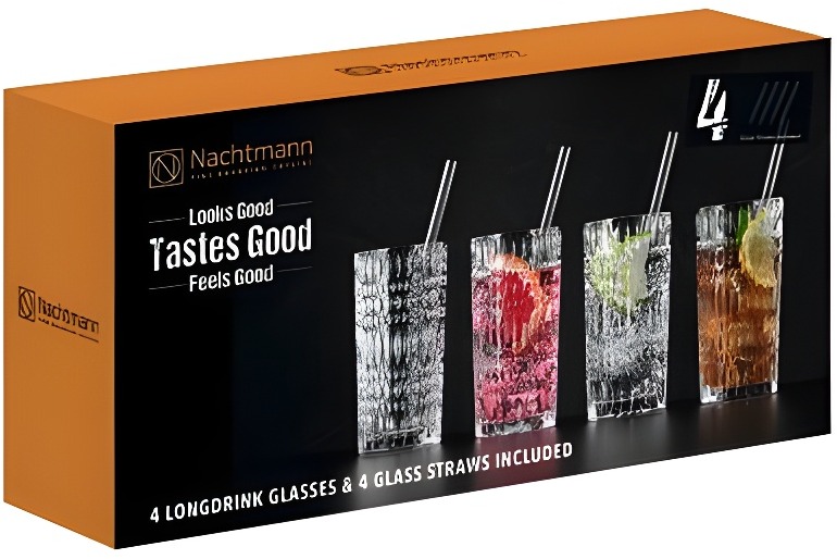 Nachtmann TASTES GOOD Sada Longdrink sklenic se skleněným brčkem 4 + 4 ks