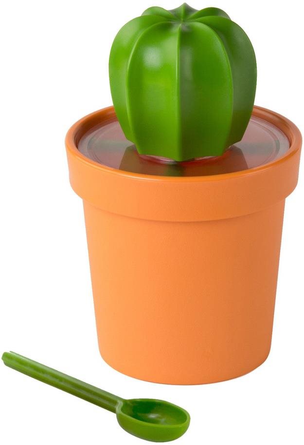 QUALY Dóza na čaj/kávu se lžičkou Cacnister, 360 ml, oranžová-zelená
