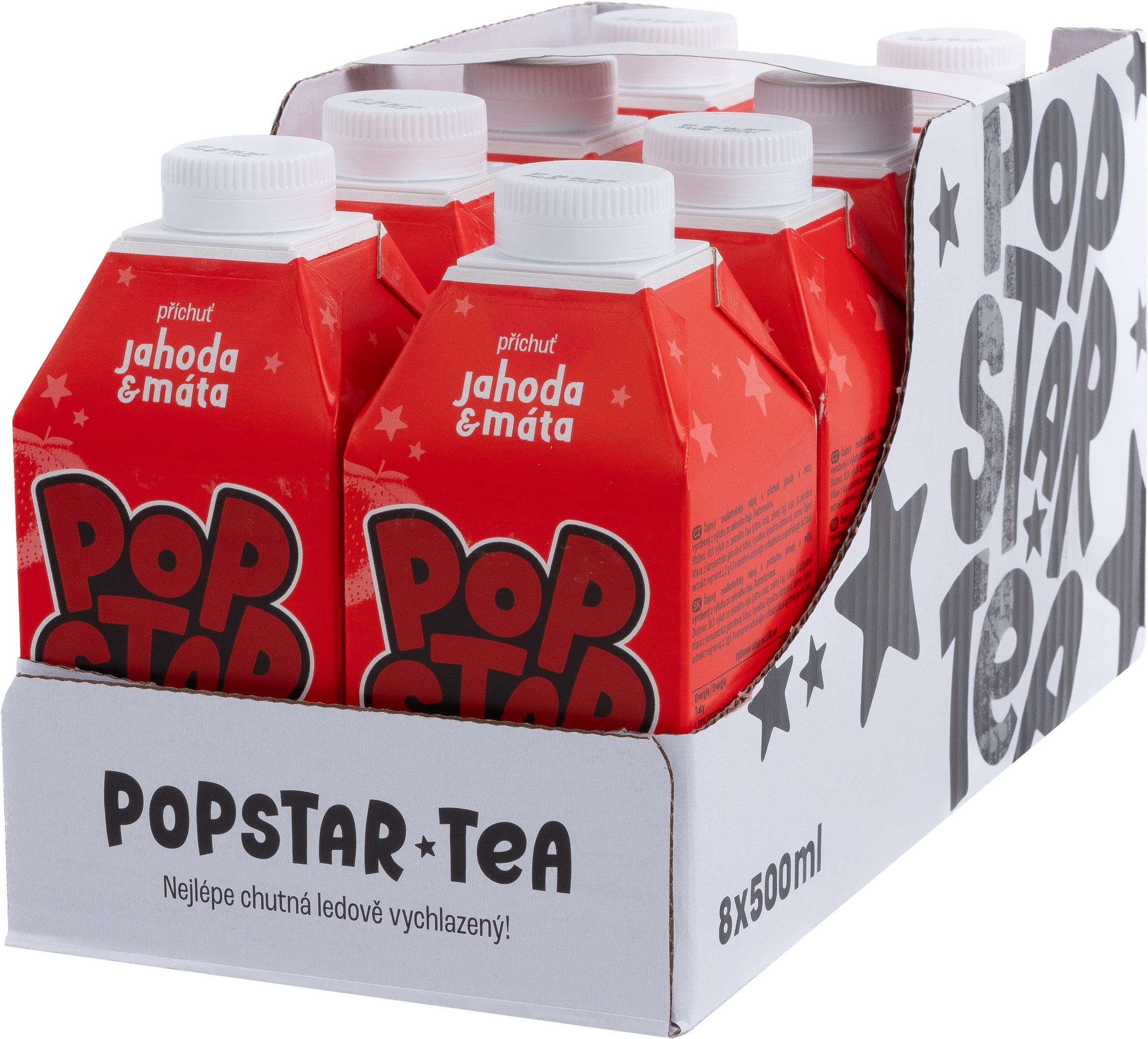 POPSTAR Tea jahoda a máta 8× 0,5l