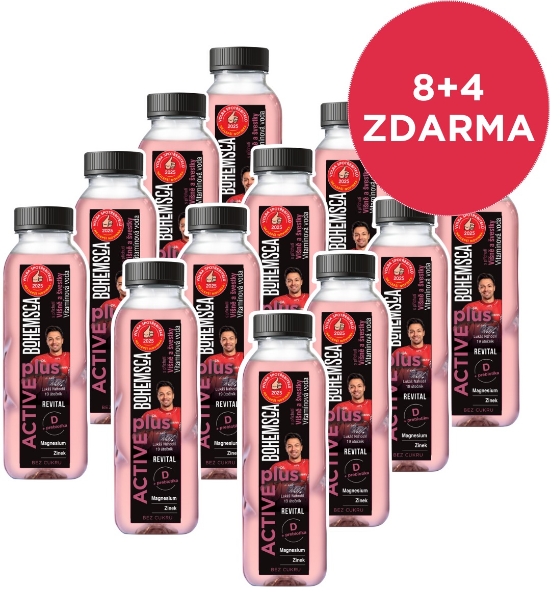 Bohemsca Active Plus vitamínová voda Višeň a švestka 12× 390 ml