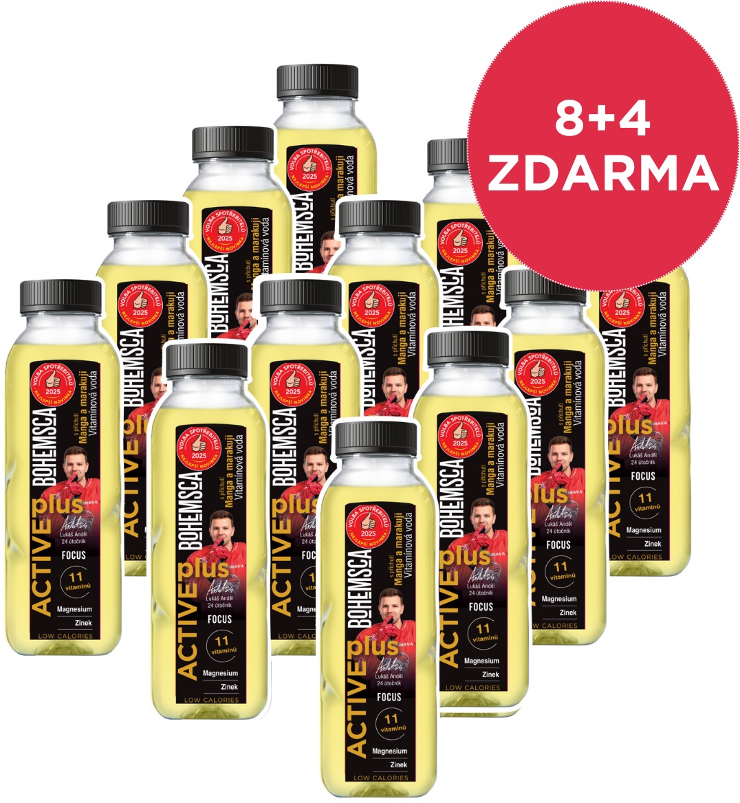Bohemsca Active Plus vitamínová voda Mango a marakuja 12× 390 ml