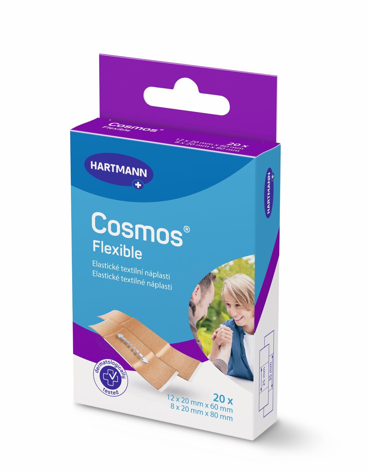 COSMOS pružná náplast 2 velikosti 20 ks (12 ks 2 × 6 cm a 8 ks 2 × 8 cm)