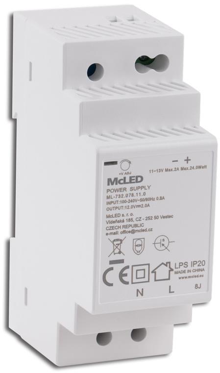 McLED Napájecí zdroj 24 W, DC12V/2A, IP20, na DIN lištu
