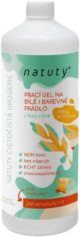 Natuty Prací gel na bílé i barevné prádlo bez vůně, 1 l
