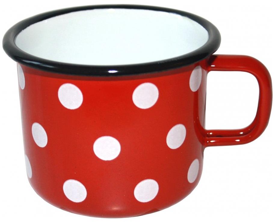 Metalac červený, vzor puntík, smaltovaný hrnek 7 cm, 0,25 l