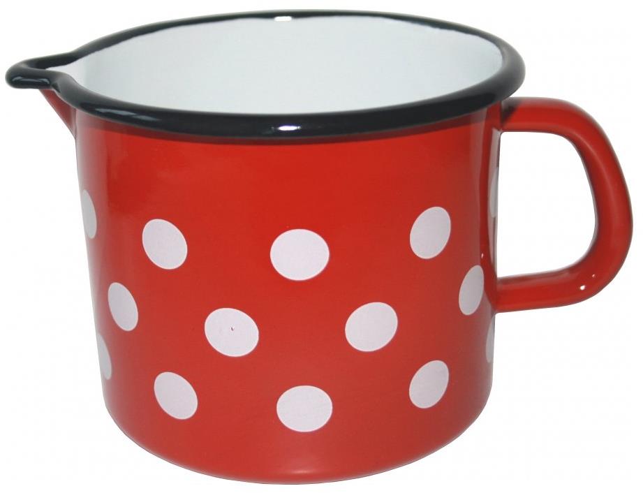Metalac červený, vzor puntík, smaltovaný hrnek s výlevkou 12 cm, 1,2 l