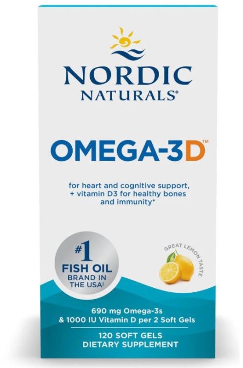 Nordic Naturals Omega-3D, citrón, 120 softgel kapslí