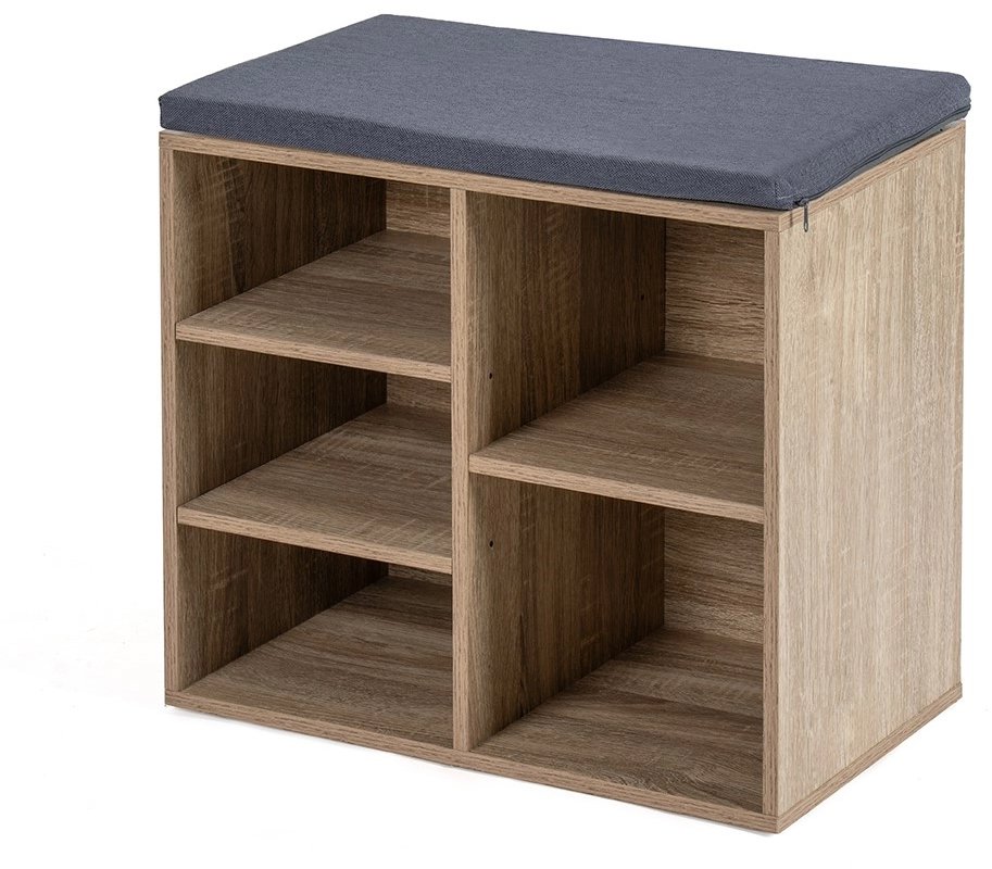 Nejlevnější nábytek Lemwel Botník se sedákem, 51 cm, přírodní/šedá látka