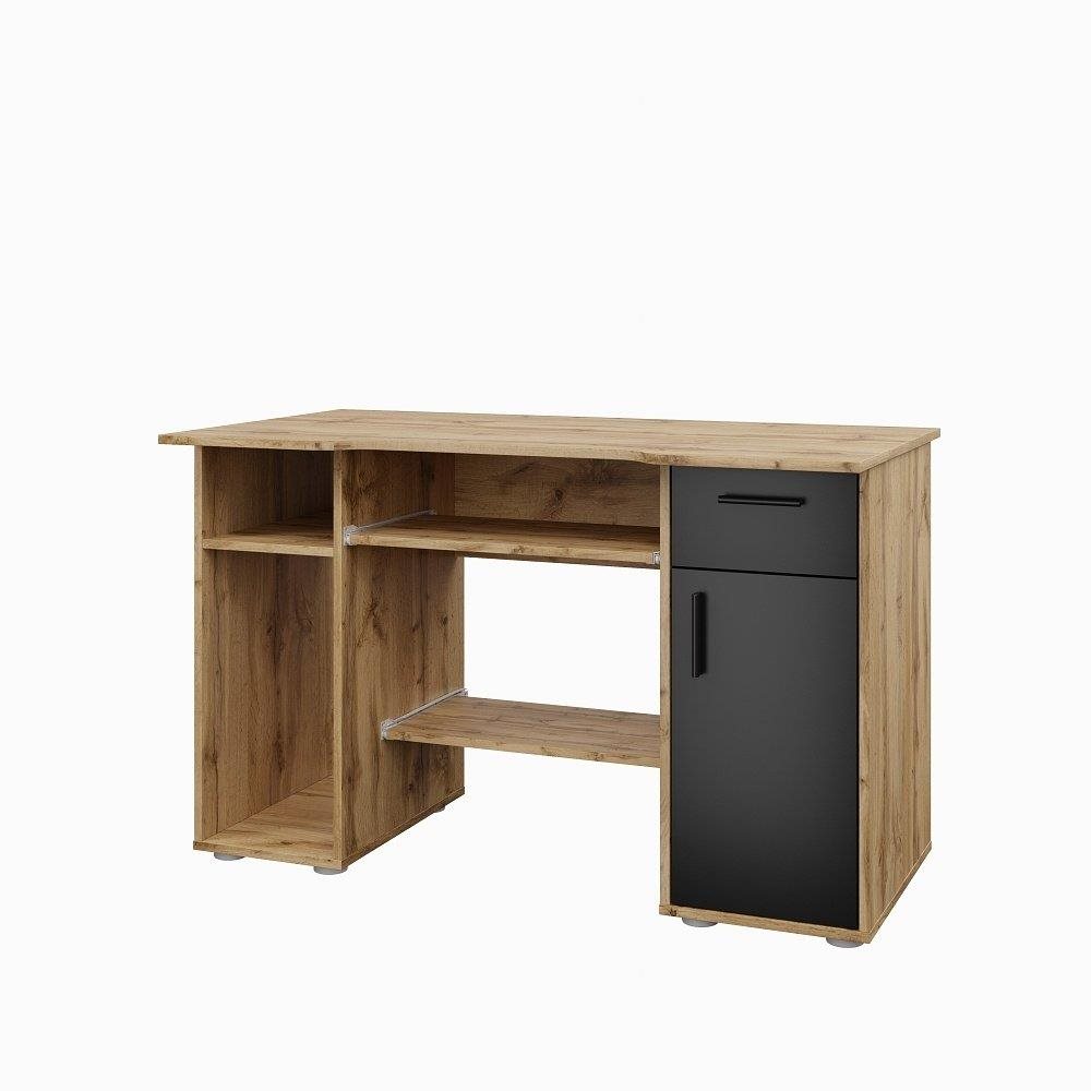 PC stůl Nejlevnější nábytek Flynn dub wotan a černá