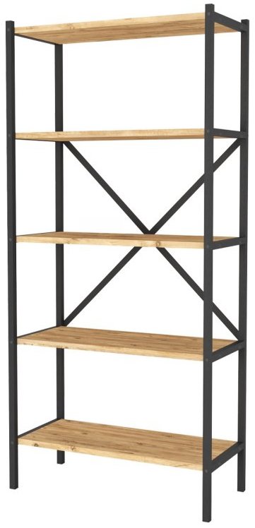 Kovový regál Mebru 158 cm, černý a borovicový design