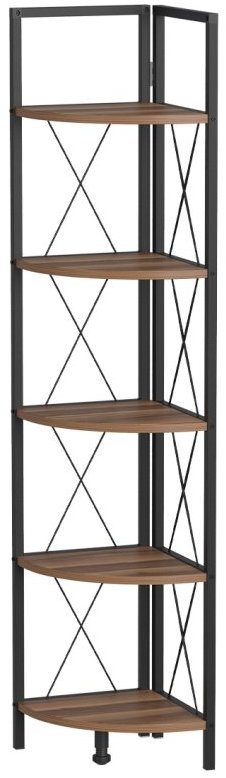 Rohový kovový regál Nejlevnější nábytek v černé a ořechové barvě.