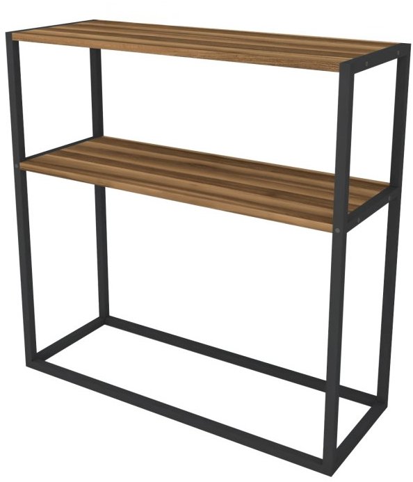 Regál Vallo - kovový, černý/ořech