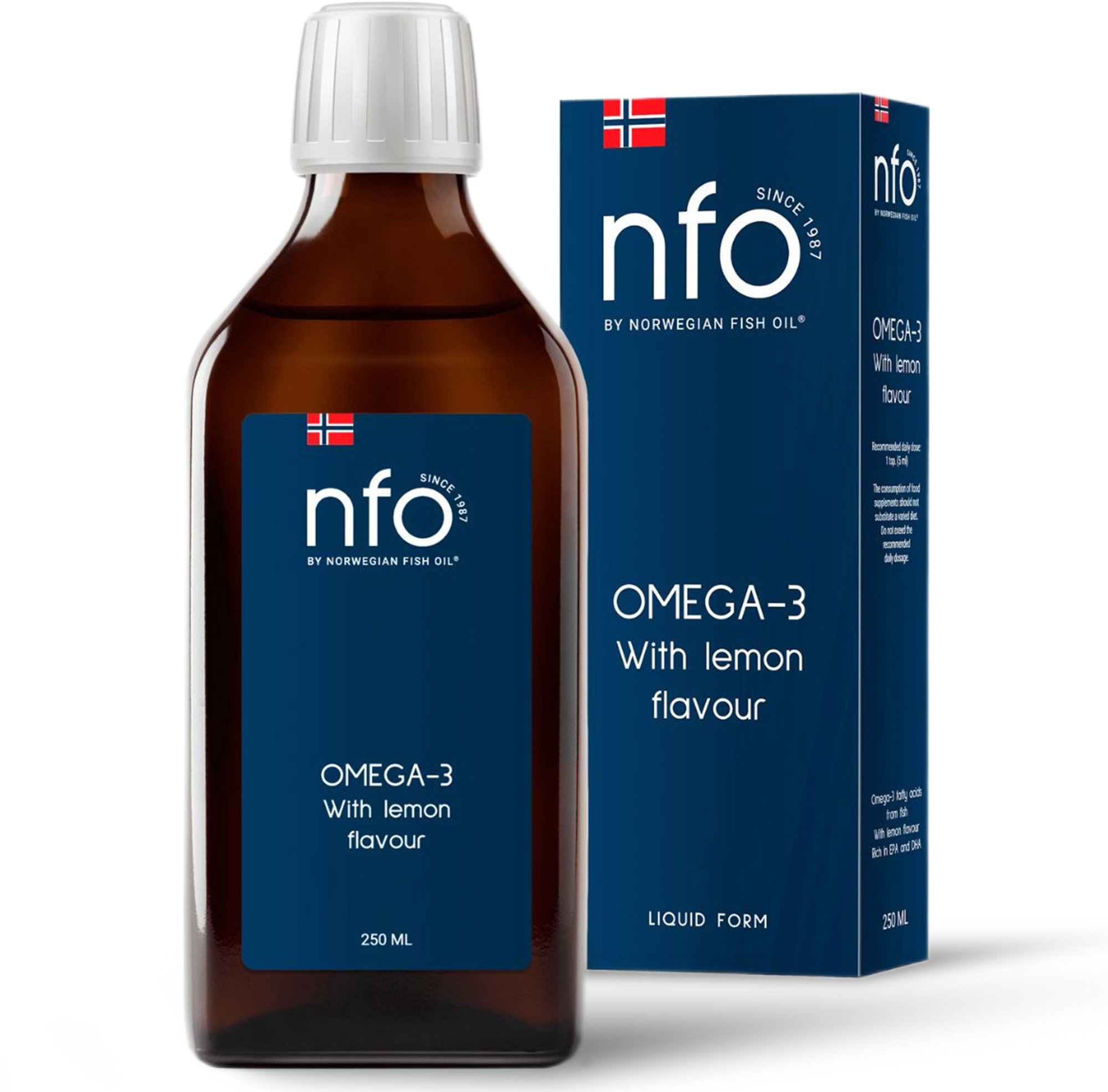NFO Omega 3 tekutý rybí olej z Norska s vitaminem E a citronovou příchutí 250 ml