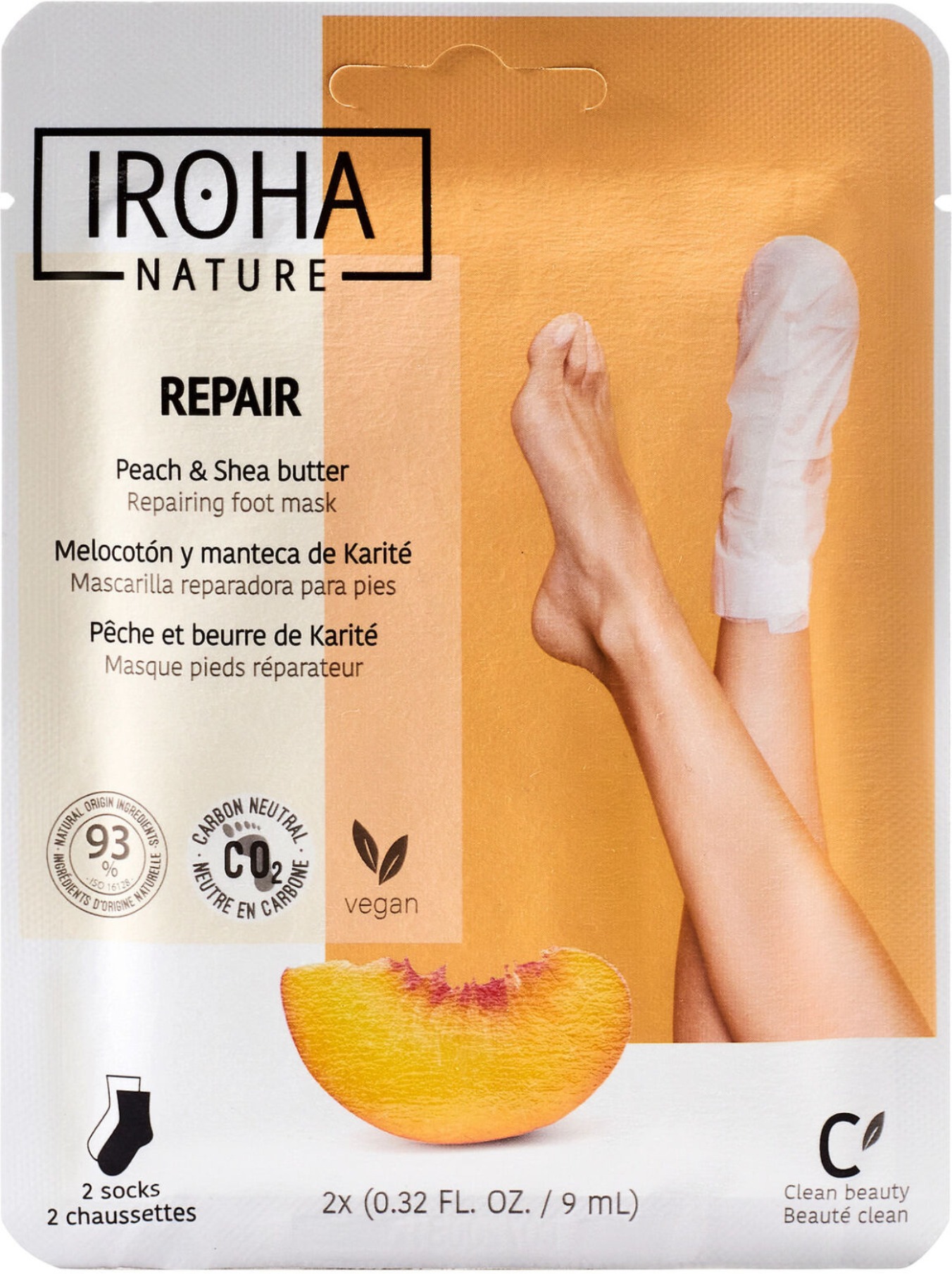IROHA NATURE Maska na nohy Peach and Shea Butter 2 × 9 ml