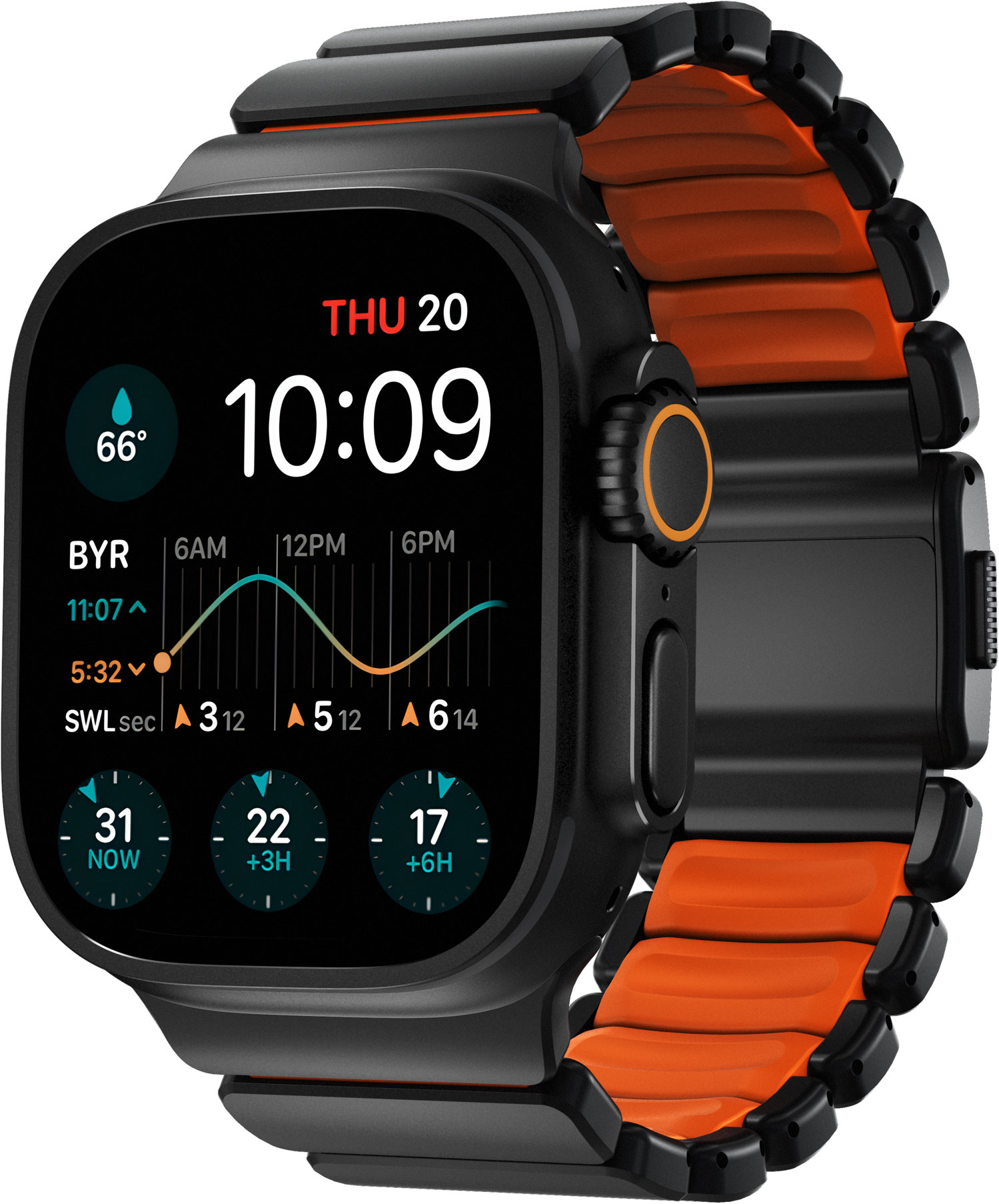 Nomad Stratos Band AW 45/46/49mm Black Titanium Ultra Orange FKM