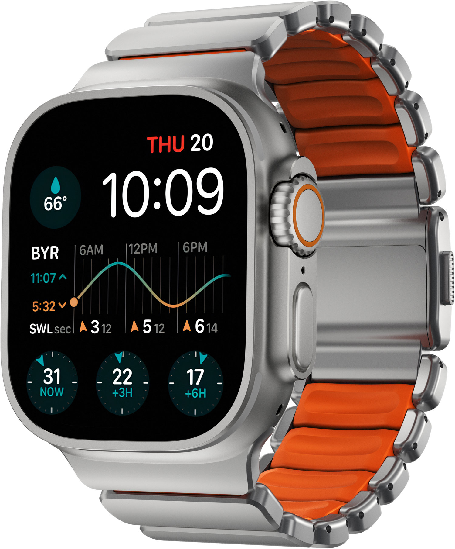 Nomad Stratos Band AW 45/46/49mm Natural Titanium Ultra Orange FKM