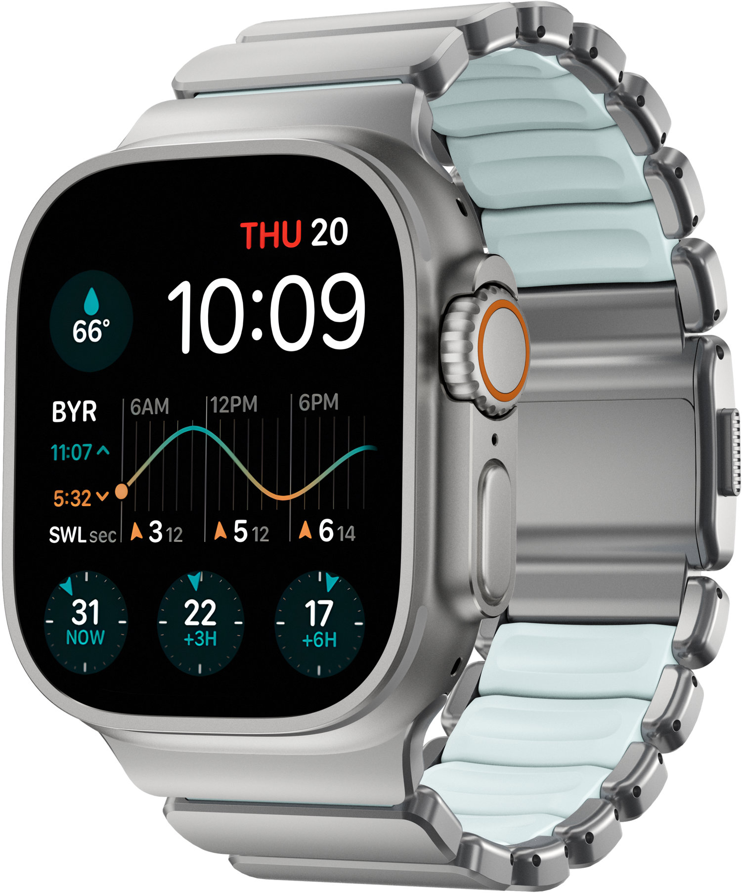 Nomad Stratos Band AW 45/46/49mm Natural Titanium Icy Blue Glow FKM