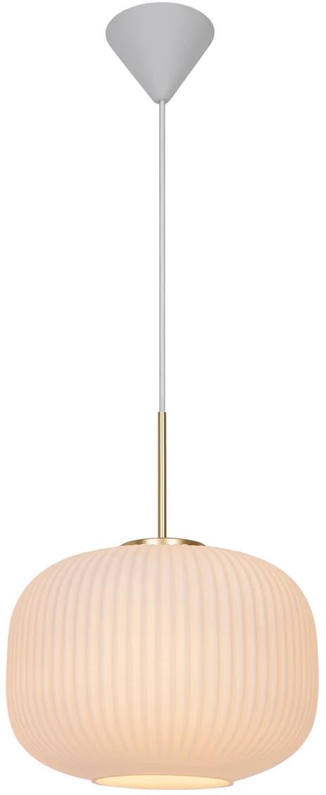 Nordlux Milford designový lustr, 300 × 380 mm, 40 W, opálově bílý s mosazí