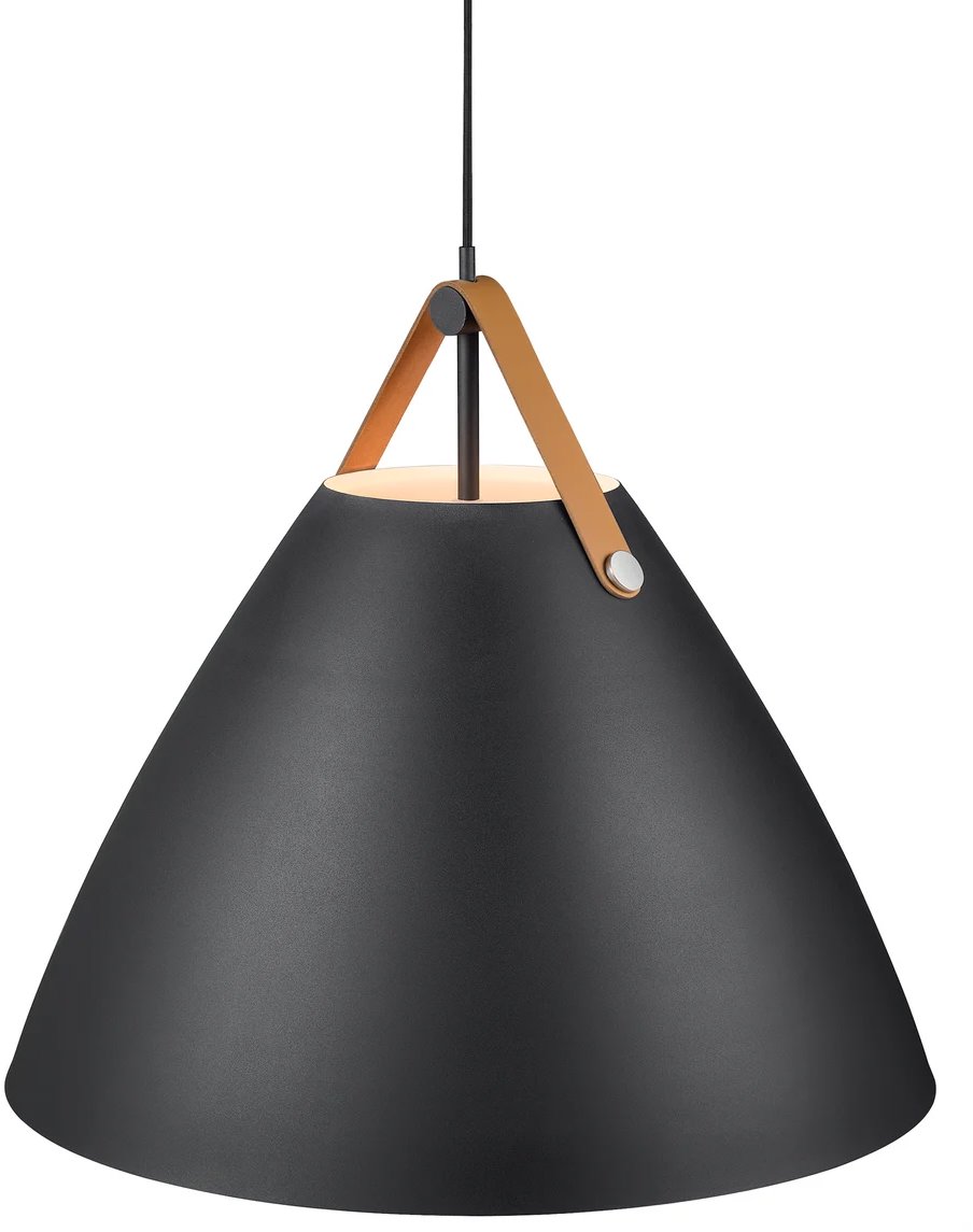 NORDLUX Designový lustr s koženým popruhem Strap, průměr 480 × 480 mm, 40 W, černý