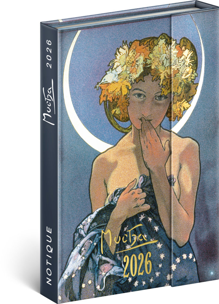 Unikátní týdenní magnetický kalendář Alfons Mucha 2026.