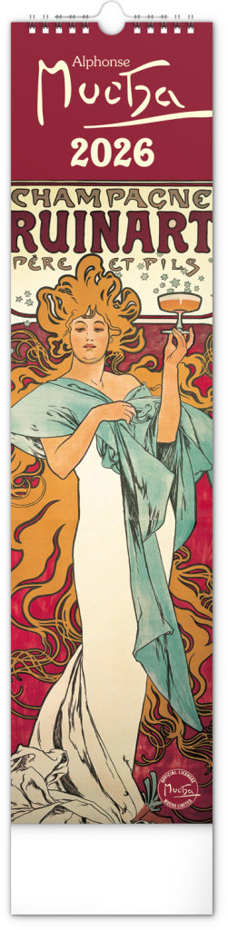 NOTIQUE Alfons Mucha 2026, 33 x 46 cm - kvalitní diář s kovovou pokrývkou a krásnými obrázky od Alfonse Muchy.