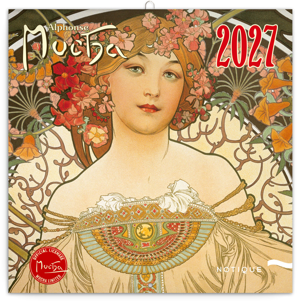 NOTIQUE poznámkový Alfons Mucha 2027, 30 × 30 cm