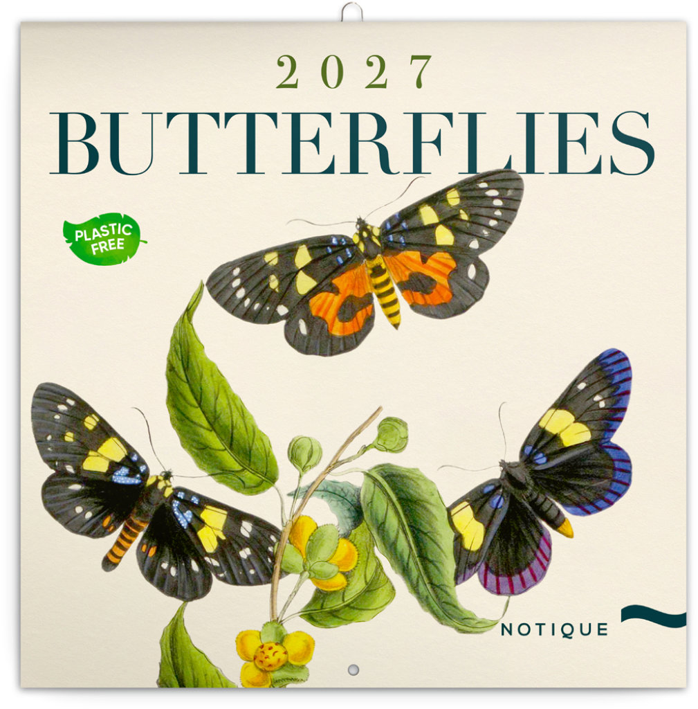 NOTIQUE poznámkový Motýli 2027, PLASTIC FREE, 30 × 30 cm