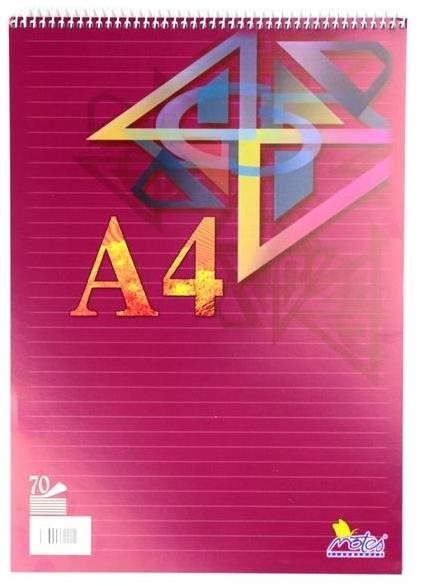 Notes A4, 70 listů, se spirálou nahoře, linkovaný