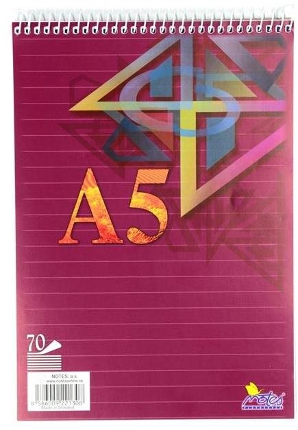 Notes A5, 70 listů, se spirálou nahoře, linkovaný