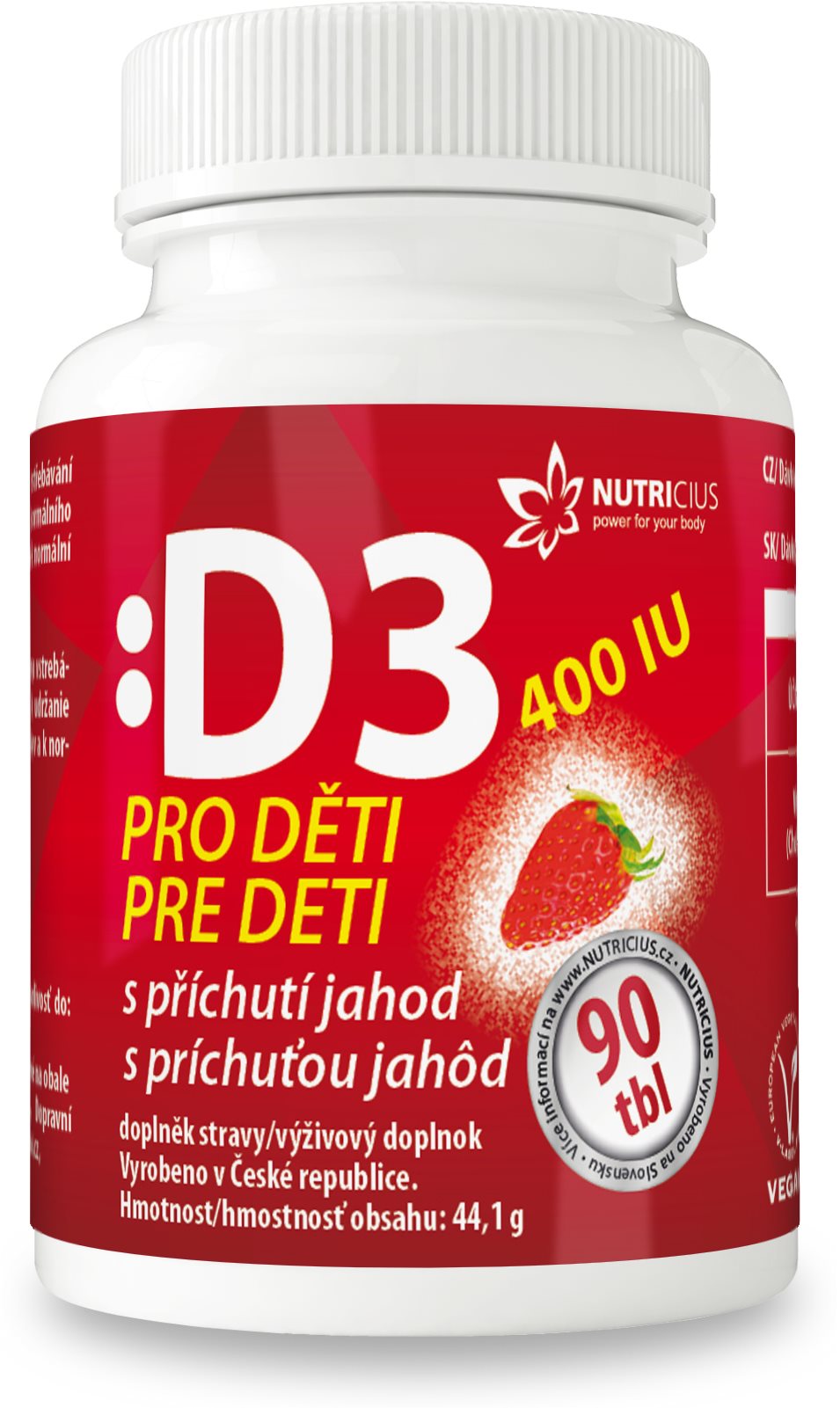 Nutricius Vitamín D3 400 IU pro děti - jahoda 90 tablet