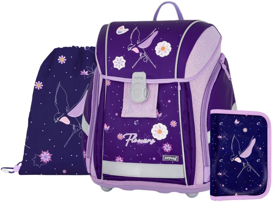 OXYBAG Školní set 3 ks PREMIUM LIGHT Flowers