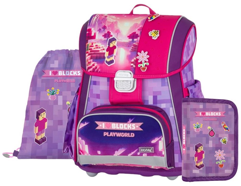 OXYBAG školní set 3 ks PREMIUM Playworld Girl - aktovka, penál a batoh