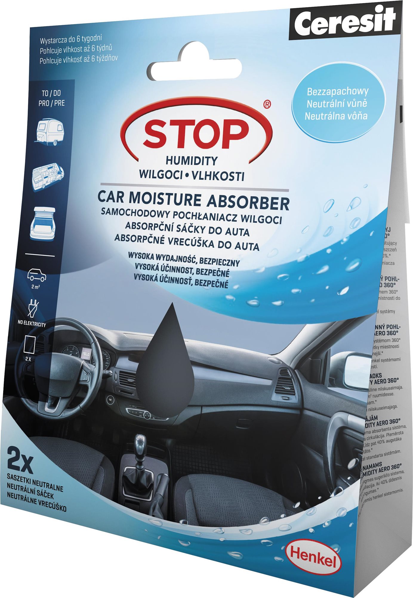 STOP VLHKOSTI odvlhcovač do auta, absorpční sáčky 2 × 50 g