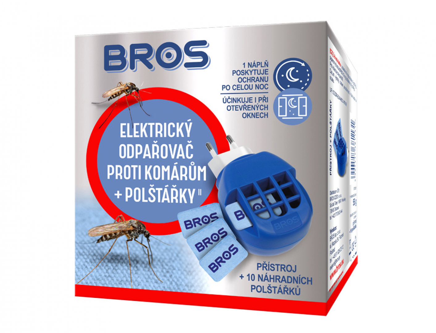 BROS Elektrický odpařovač proti komárům + polštářky 10 ks