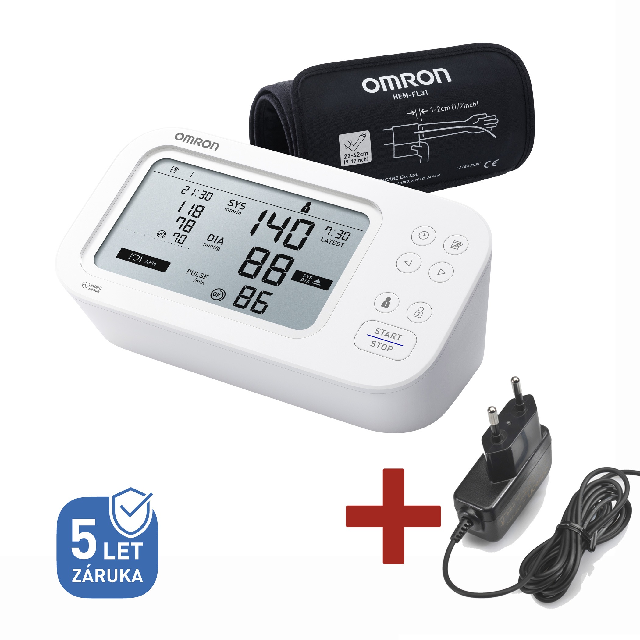 OMRON M6 Comfort AFib + Zdroj, set