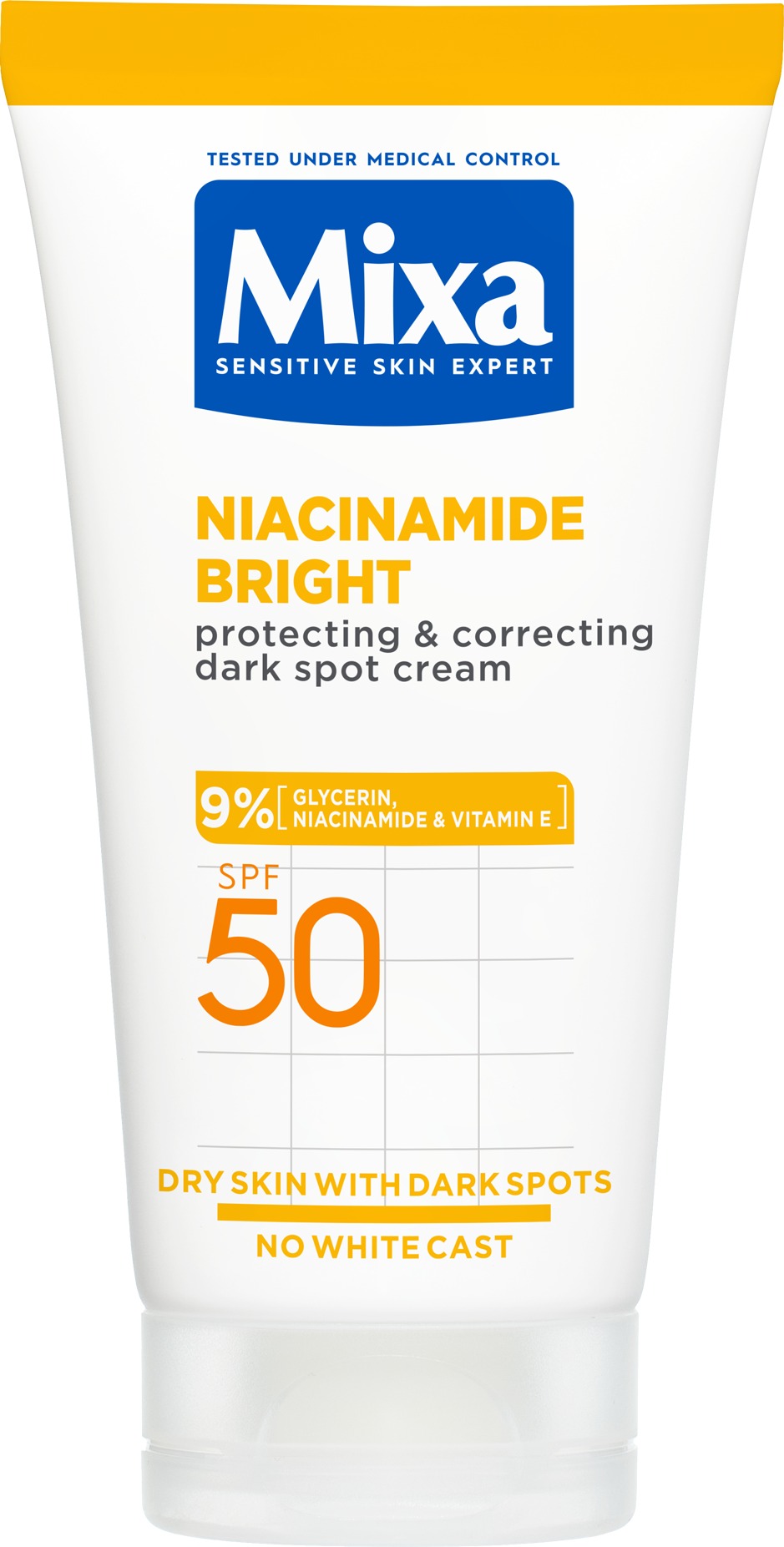 MIXA Niacinamide Bright ochranný a korekční krém proti tmavým skvrnám s SPF 50, 50 ml