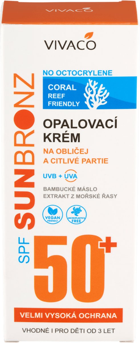 VIVACO Sun Bronz Opalovací krém na obličej a citlivé partie SPF 50+
Coral Friendly 50 ml