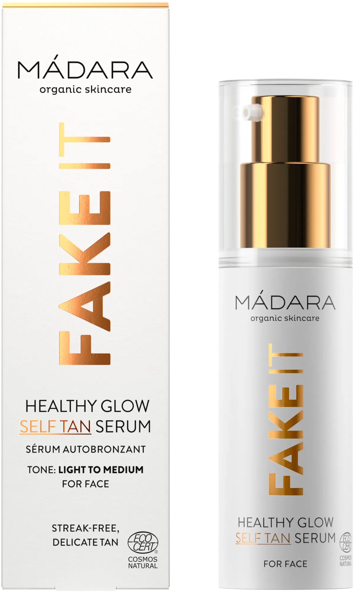 MÁDARA Fake It Rozjasňující samoopalovací sérum na obličej 30 ml