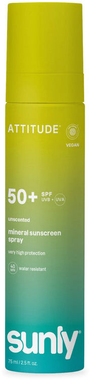 ATTITUDE Mineral Sunscreen Spray Sunly SPF 50+ Unscented 75 ml