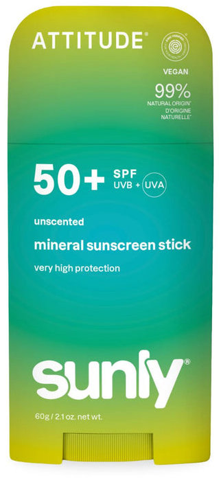 ATTITUDE Mineral Sunscreen Stick Sunly SPF 50+ Unscented 60 g
