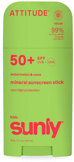 ATTITUDE Mineral Sunscreen Stick Sunly Kids SPF 50+ Watermelon Coco 60 g