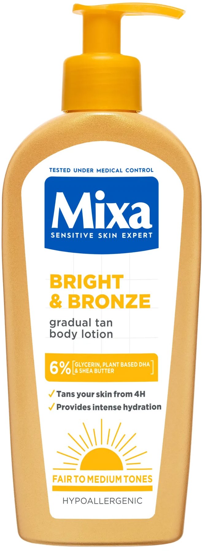MIXA Bright & Bronze tělové mléko s postupným opalováním, 250 ml